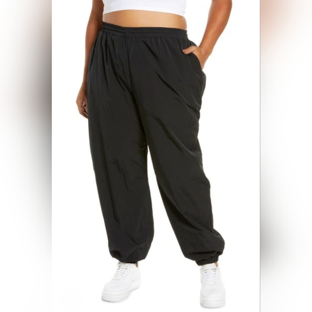 Good American Black Essential Nylon Track Joggers